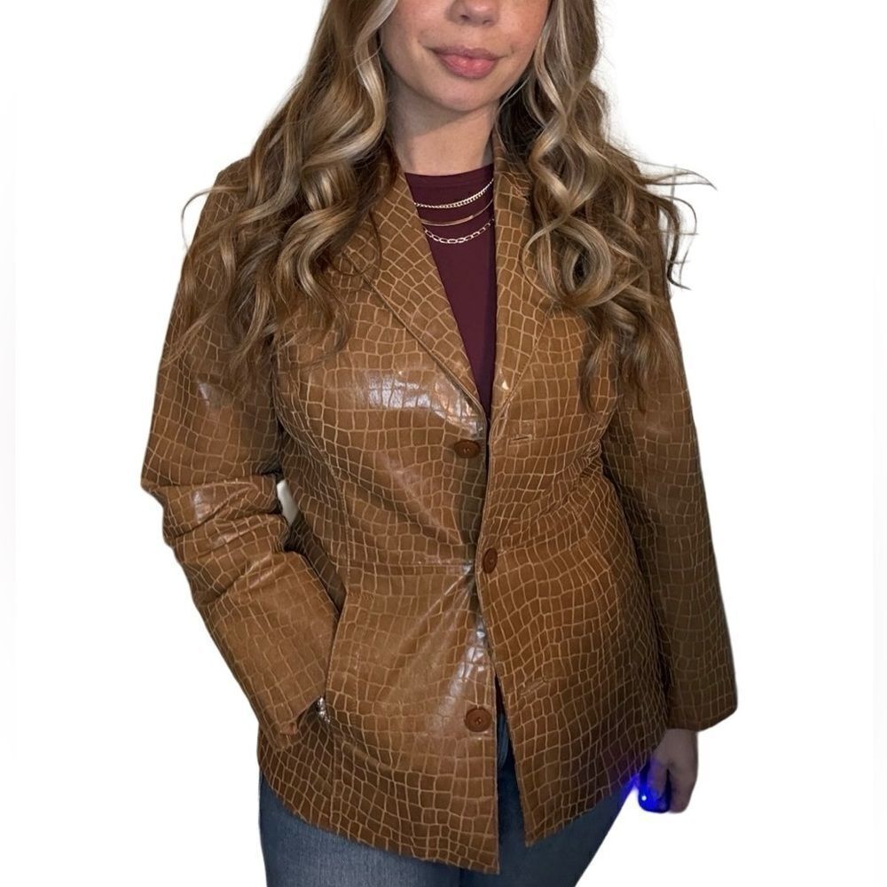 Vintage 100% Embossed Croc Leather 3 Button Front Jacket